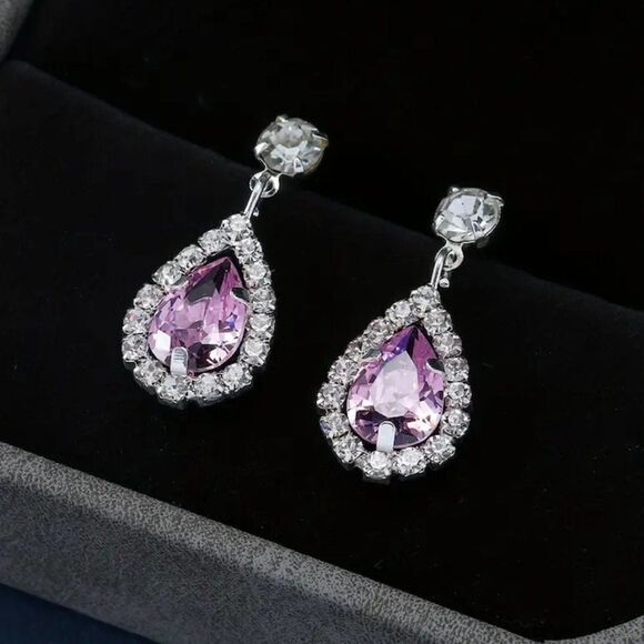 🔅🆕🔅 ✨Elegant Classy Beautiful Pink Silver Drop Earrings✨ - Picture 1 of 8